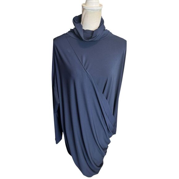 PLANET by Lauren G Dress 1 Navy Blue Draped One Size Long Sleeve Turtle Neck - Picture 1 of 5